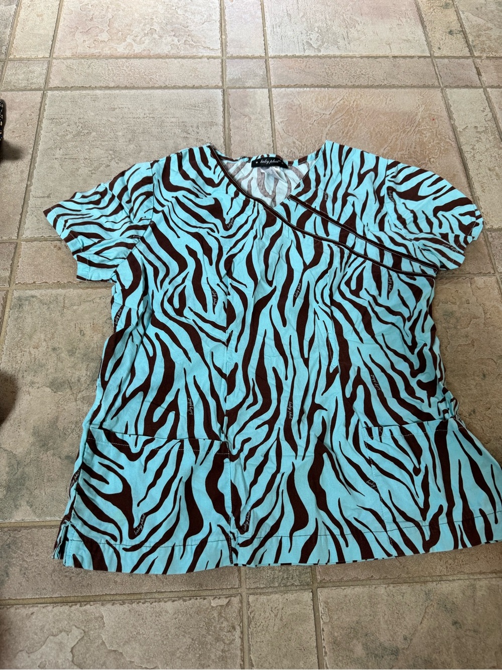 Baby Phat Aqua and Brown Zebra Print Short Sleeve Top